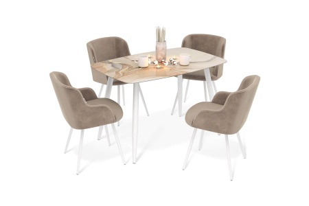 Обеденная группа SHT-DS277 дымчатый топаз / латте / белый муар